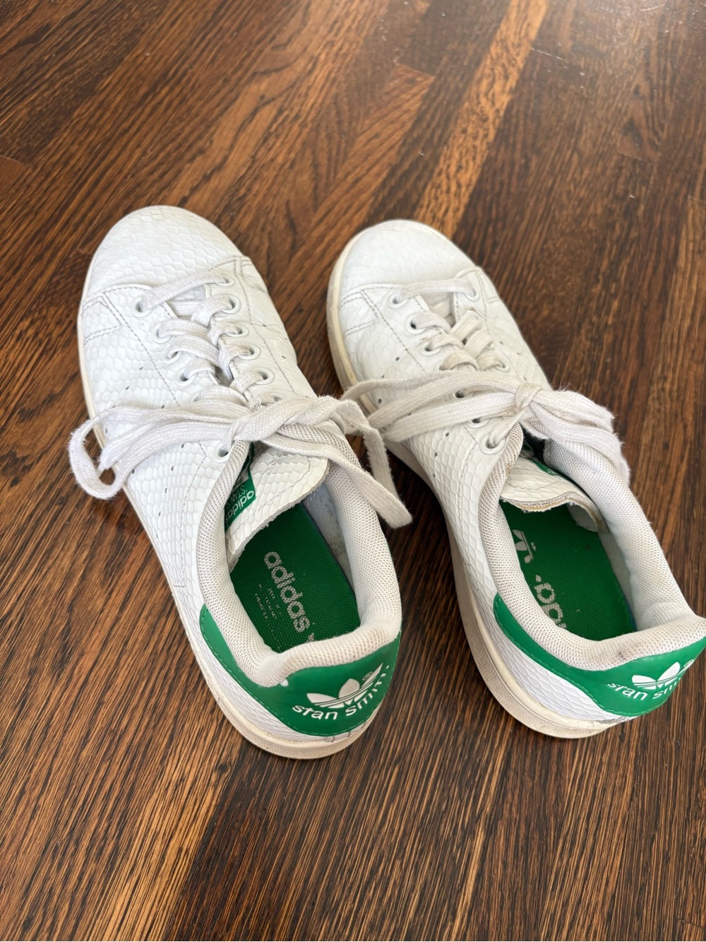 adidas Kids White Sneakers with Green Heel Tabs